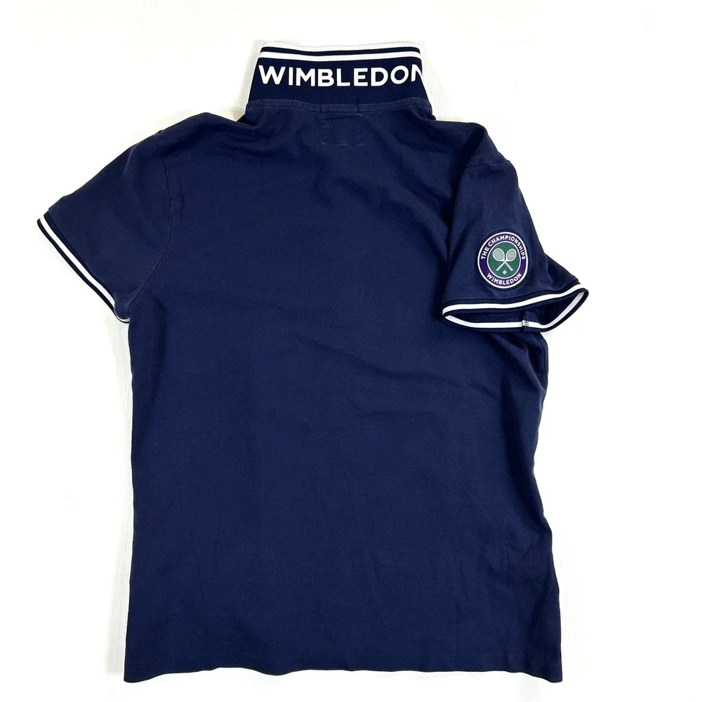Polo Ralph Lauren Wimbledon Tennis Polo Shirt Navy Blue Womens Large Pony Logo - Picture 2 of 8